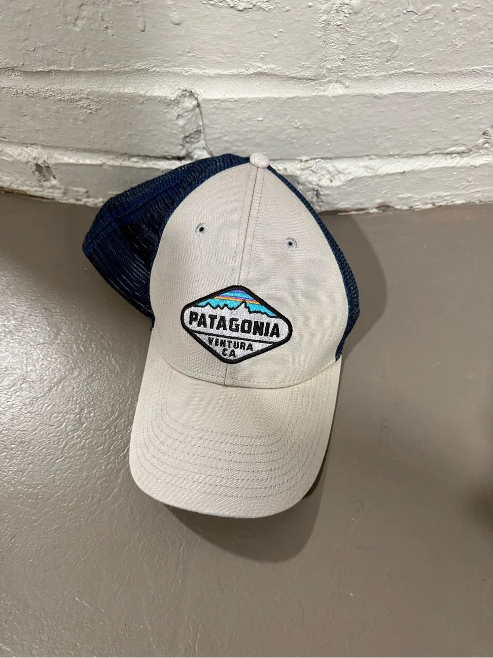 Patagonia Cream Front Navy Mesh Patch Trucker Hat